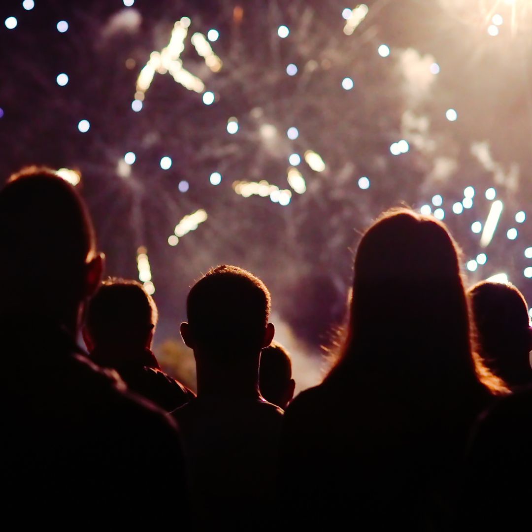 Crowd safely watching firework display Crowd safely watching firework display